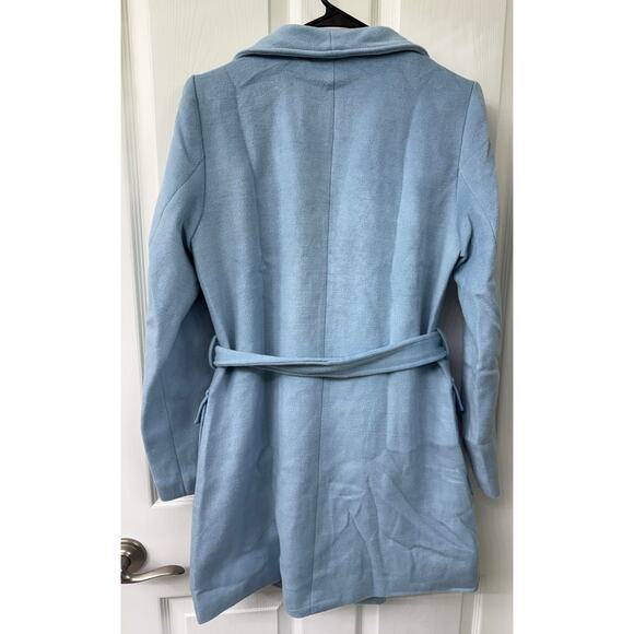 Allegra K light blue double breasted coat winter jacket long with belt NWT Small - Picture 2 of 9